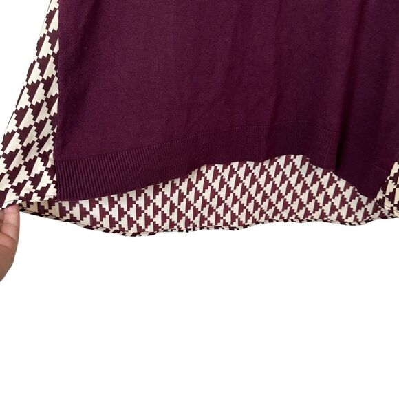 Ann Taylor Women's Small Geo Back Mixed Media Sweater plum/burgundy color - Picture 4 of 8